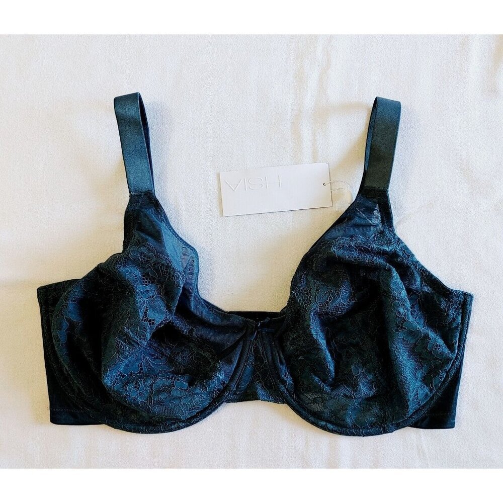 HSIA Enchante Lace Unlined Underwire Bra Balsam Blue Size 38H NEW